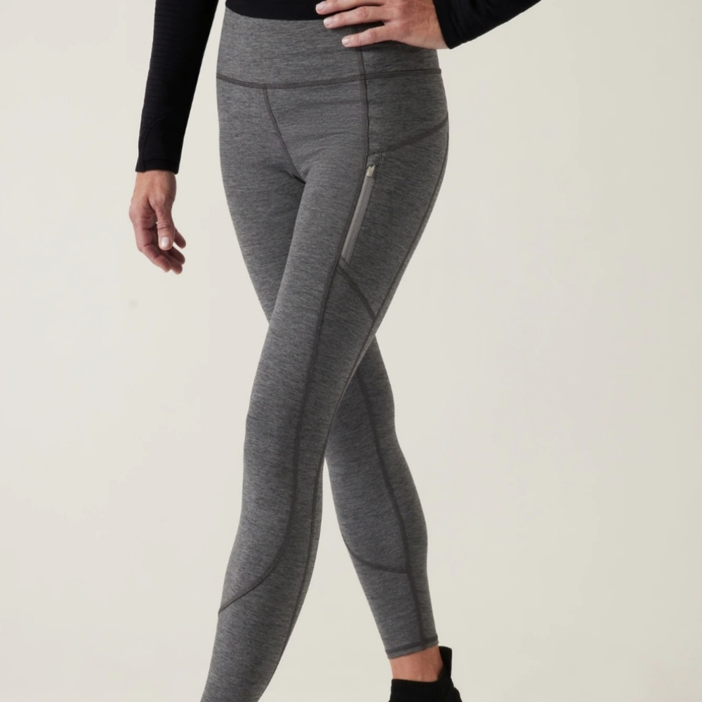 ❤️Athleta Leggings SZ Small Athletic Pants Gray Zip-Up Side Pocket Like New NWOT
